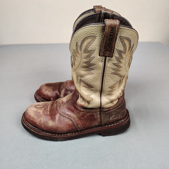 JUSTIN Superintendent Cowboy Work Boot Mens 10.5D Tooled Leather 11" Steel Toe - Picture 3 of 12